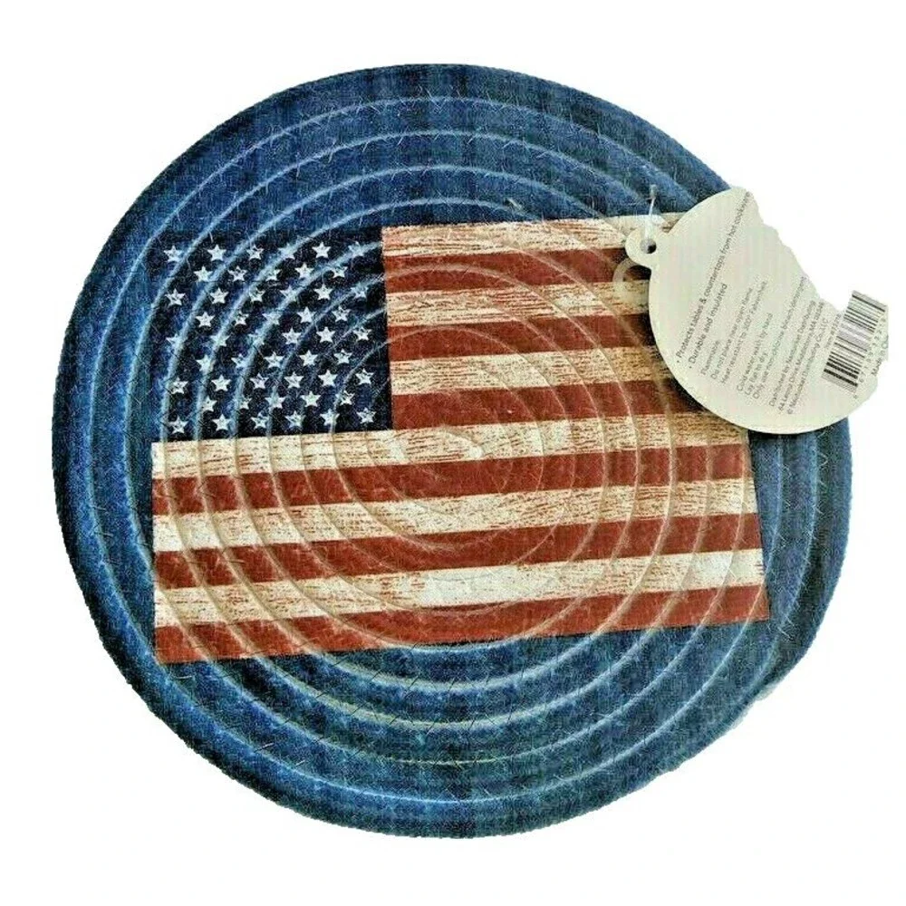 Trivet Hot Pad USA Flag Patriotic July 4th Braided Heat Resistant Beach 9